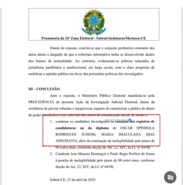 MPE pede cassação da chapa de Oscar Rodrigues por abuso de mídia e poder econômico - Cn7