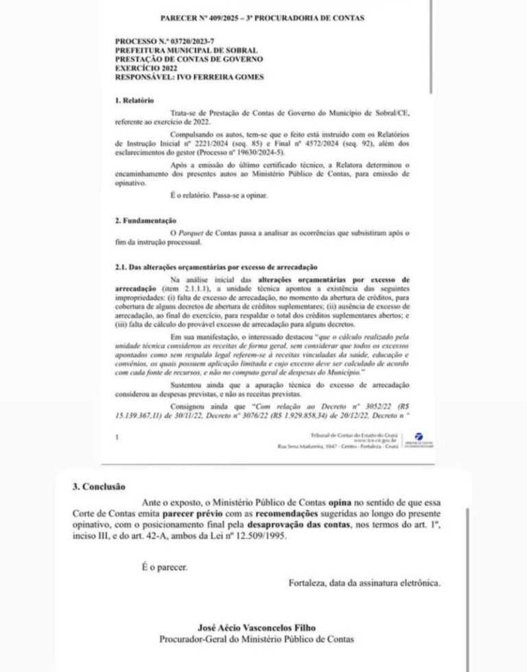 Ministério Público de Contas recomenda desaprovação das contas de Ivo Gomes - Cn7