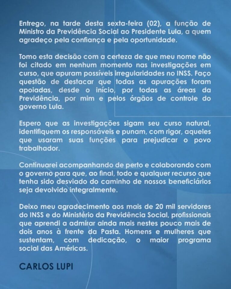 Carlos Lupi deixa o Ministério da Previdência; Wolney Queiroz assume o cargo - Cn7