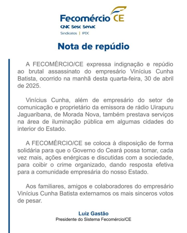 Luiz Gastão cobra punição dos responsáveis por morte de empresário em Fortaleza - Cn7