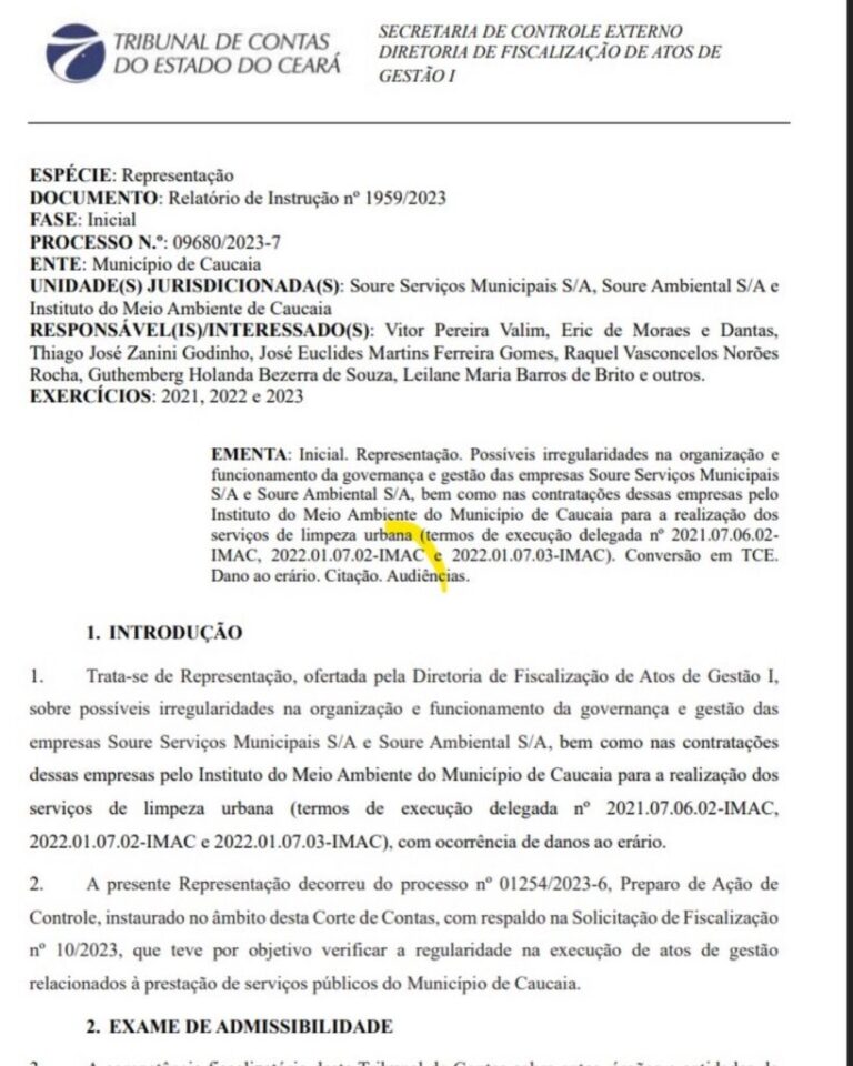 TCE aponta indícios de fraude em contratos de limpeza urbana na gestão de Valim, em Caucaia - Cn7