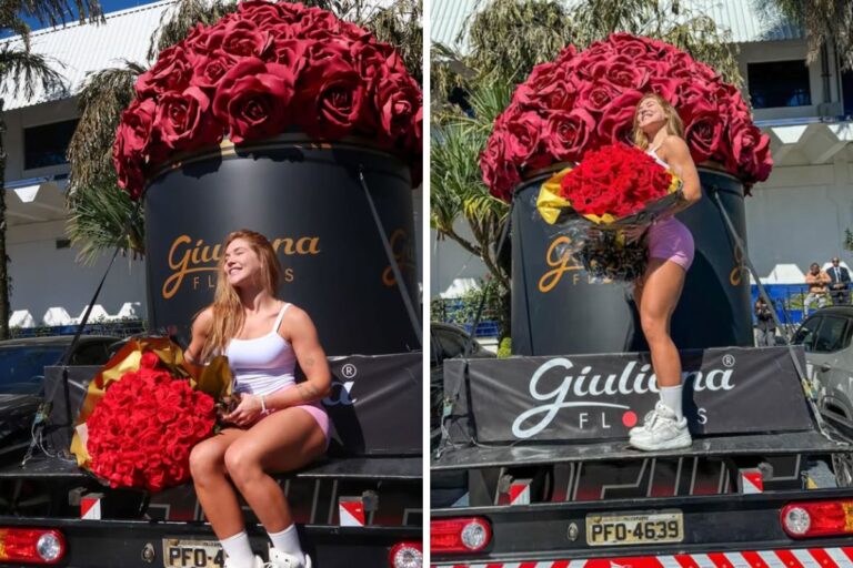 Virginia Fonseca com buquê de flores