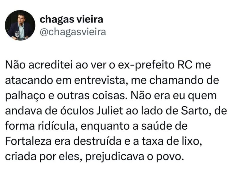 Chagas Vieira responde Roberto Carlos após ser chamado de “palhaço” pelo ex-prefeito