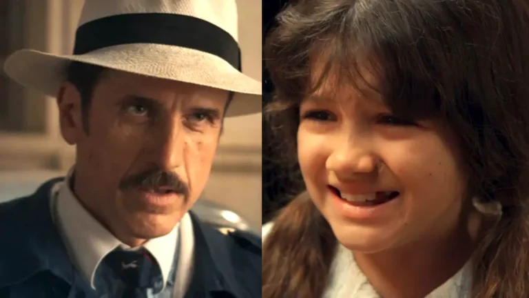 Ernesto, à esquerda, usando um chapéu branco de aba curta com fita preta; Anabela, à direita, uma menina de cabelos castanhos escuros e franjas soltas, presas parcialmente em duas marias-chiquinhas, em Êta Mundo Melhor.